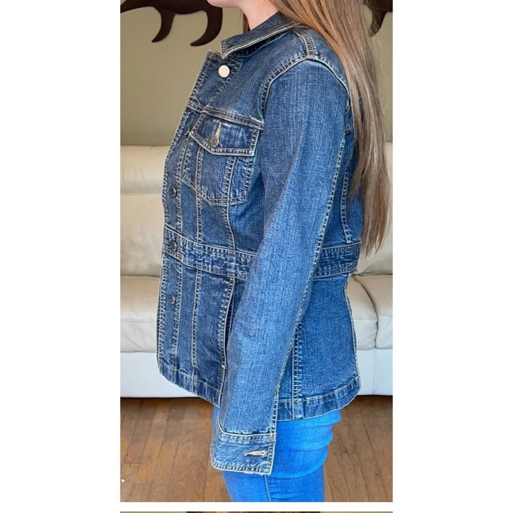 Eddie Bauer cotton blend Jean Stretch Darker Blue Classic Denim Jacket L